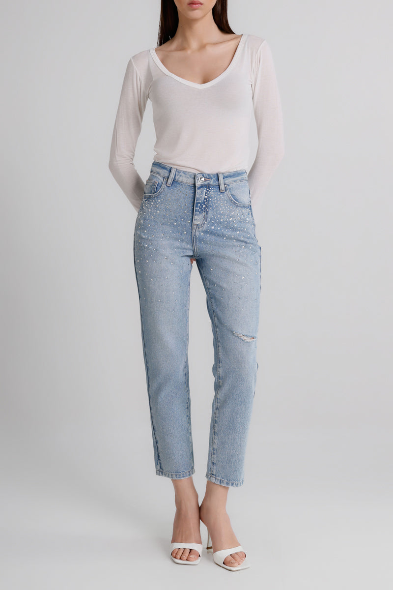 Jeans a gamba dritta con strass Candice MET Jeans